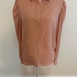 H&M Women's Blush Pink Button-Up Top with puff sleeve detail NEW NWT Medium